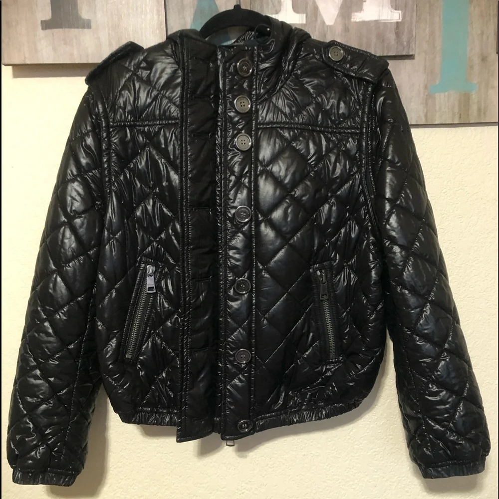 Burberry Womens Quilted Black Moto Jacket, size 12